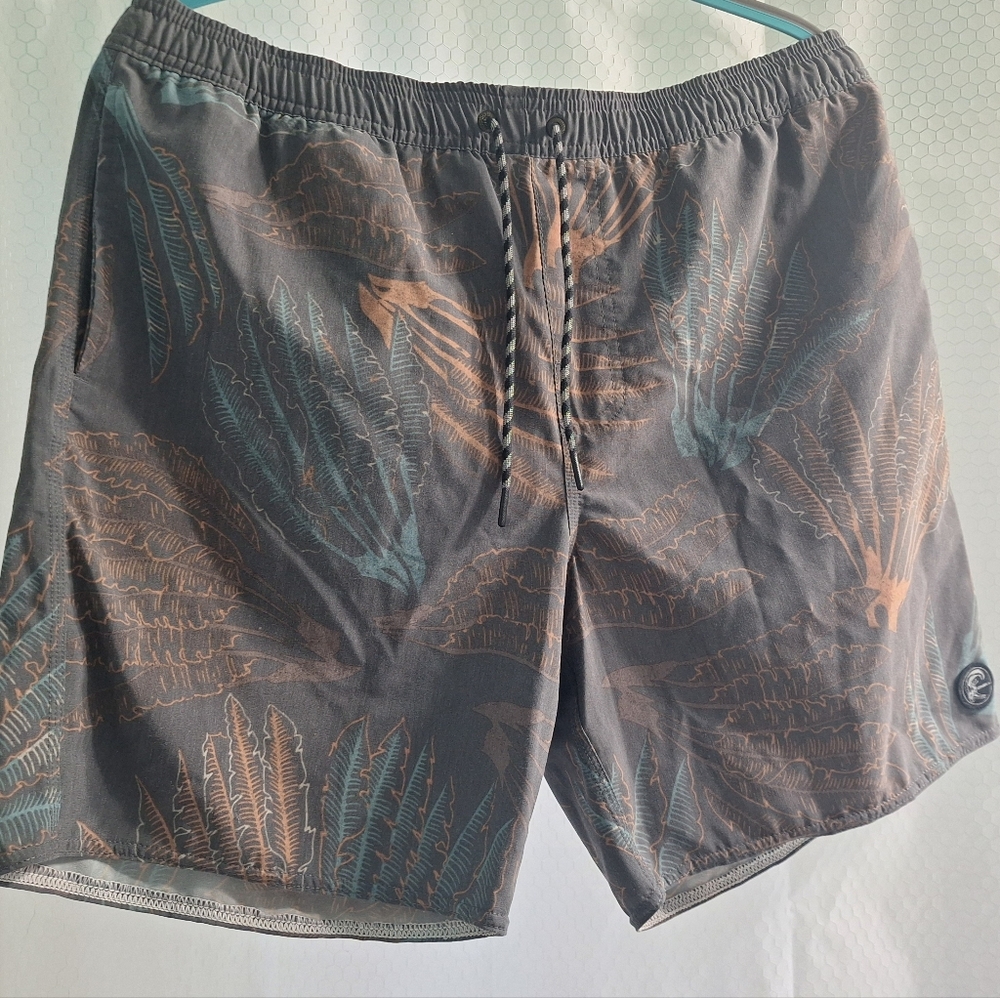 O'Neill Men's Leaf Print Swim Shorts - Gray and Orange